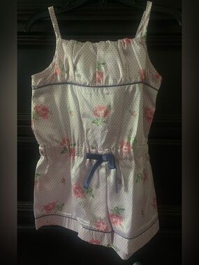 Laura Ashley Pink Floral Polka Dot Tie-Waist Romper